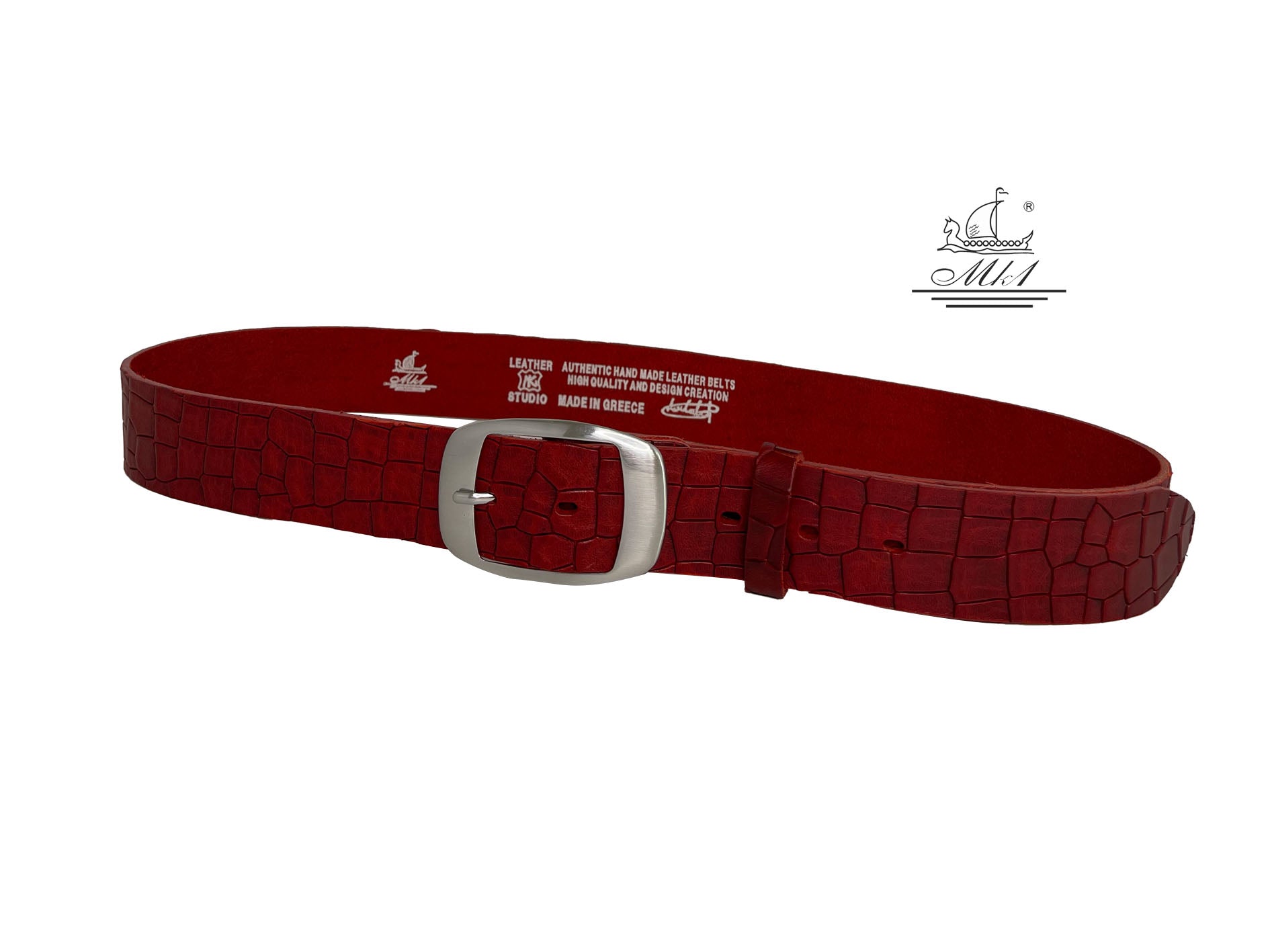 Woman 4cm wide belt handcrafted from leather with croco design.101406/40kk/kr