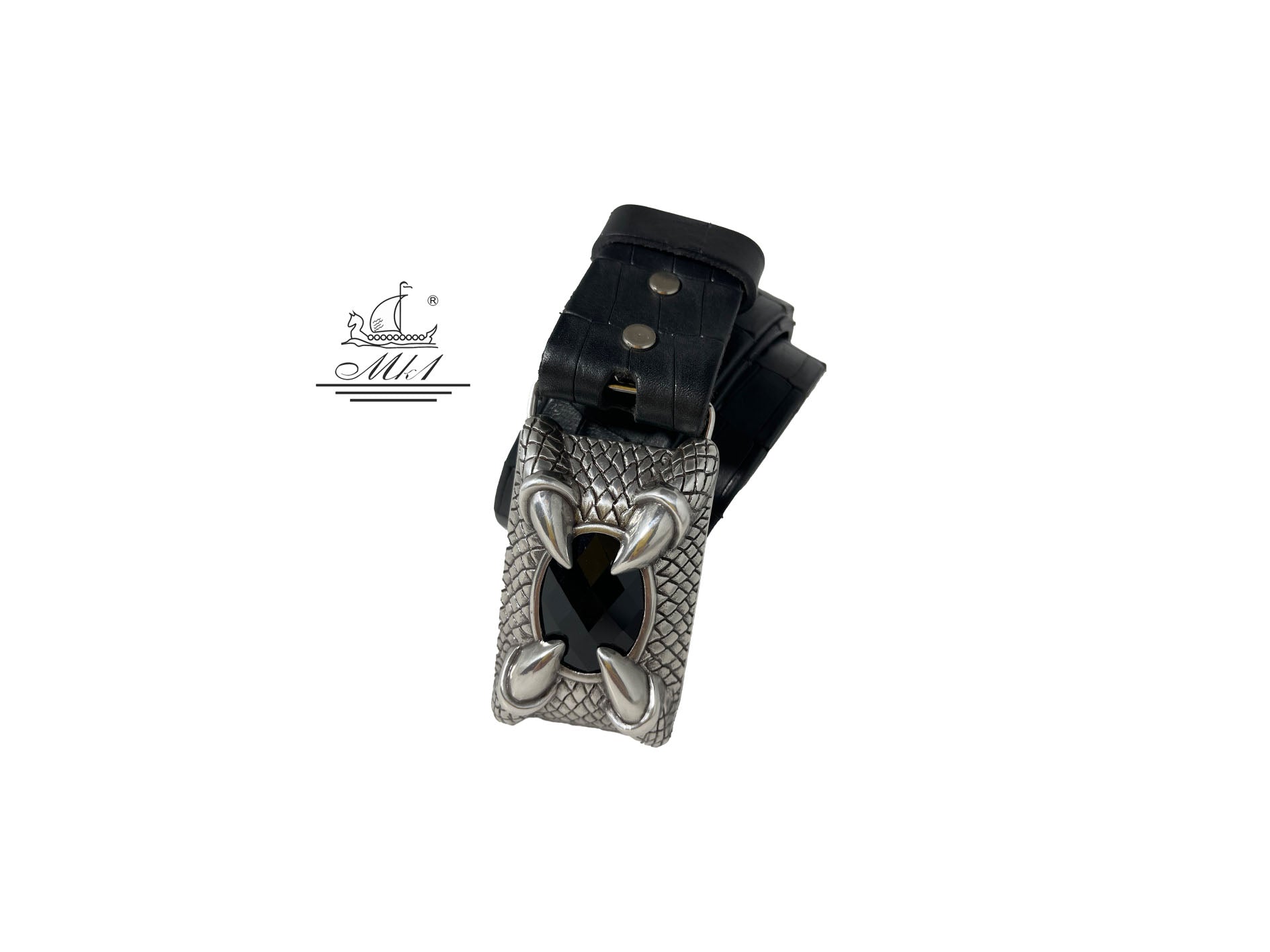 Unisex 4cm wide belt handcrafted from black leather with croco design. 101120/40B/KR