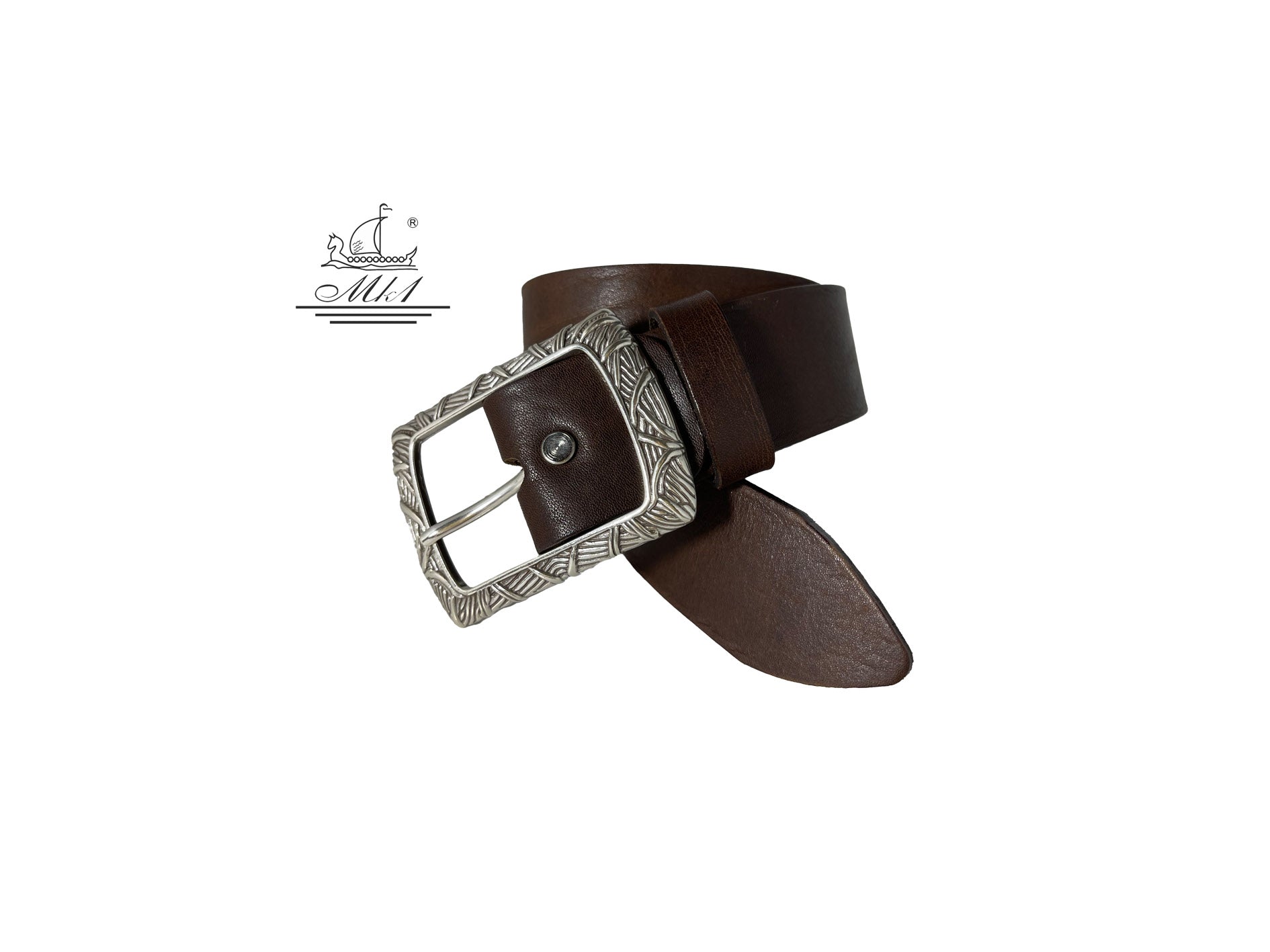 Unisex 4cm wide belt handcrafted from brown leather. 100941/40BR