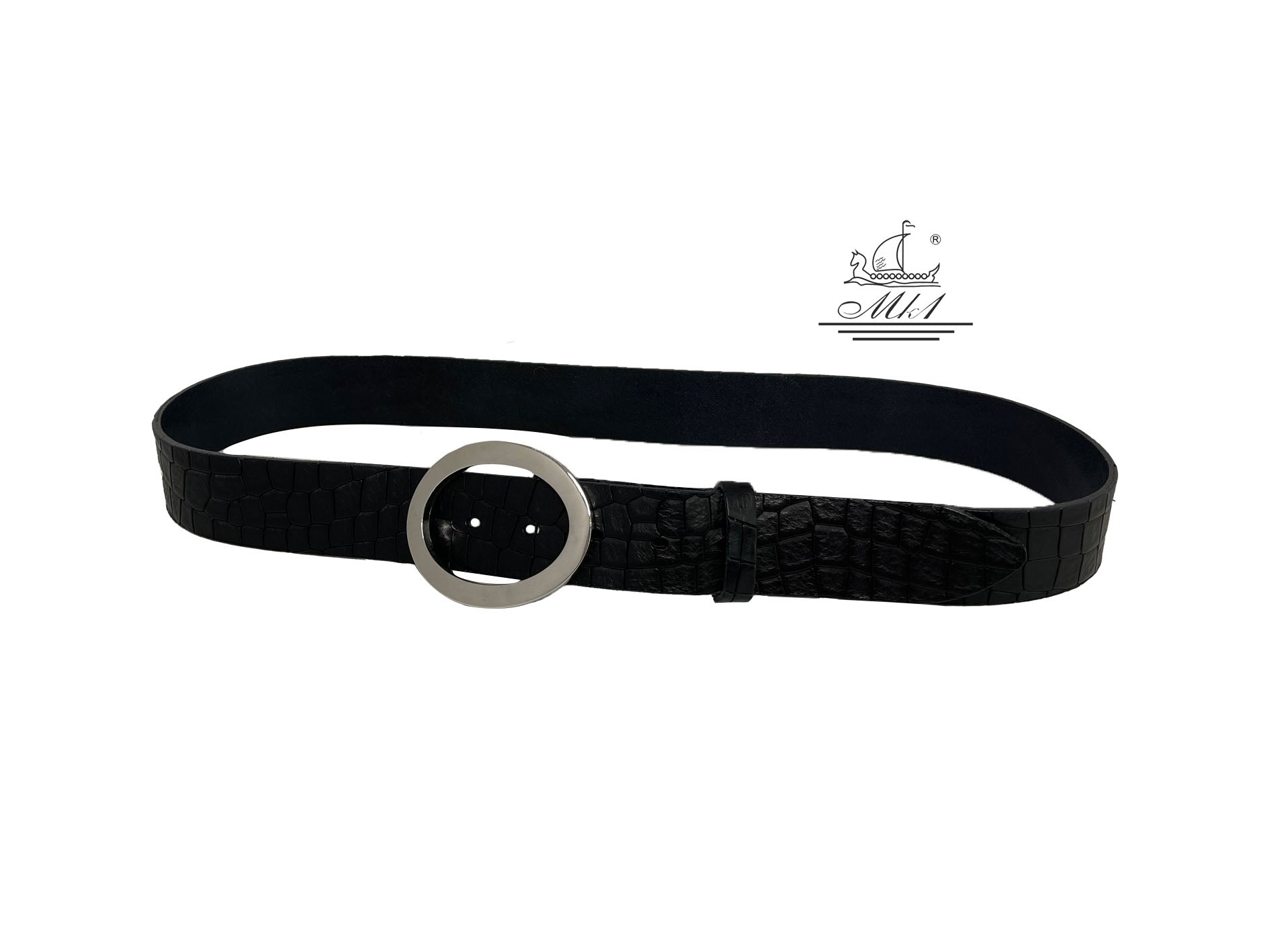 Women's 4cm wide belt handcrafted from leather with croco design 101344/40m-kr