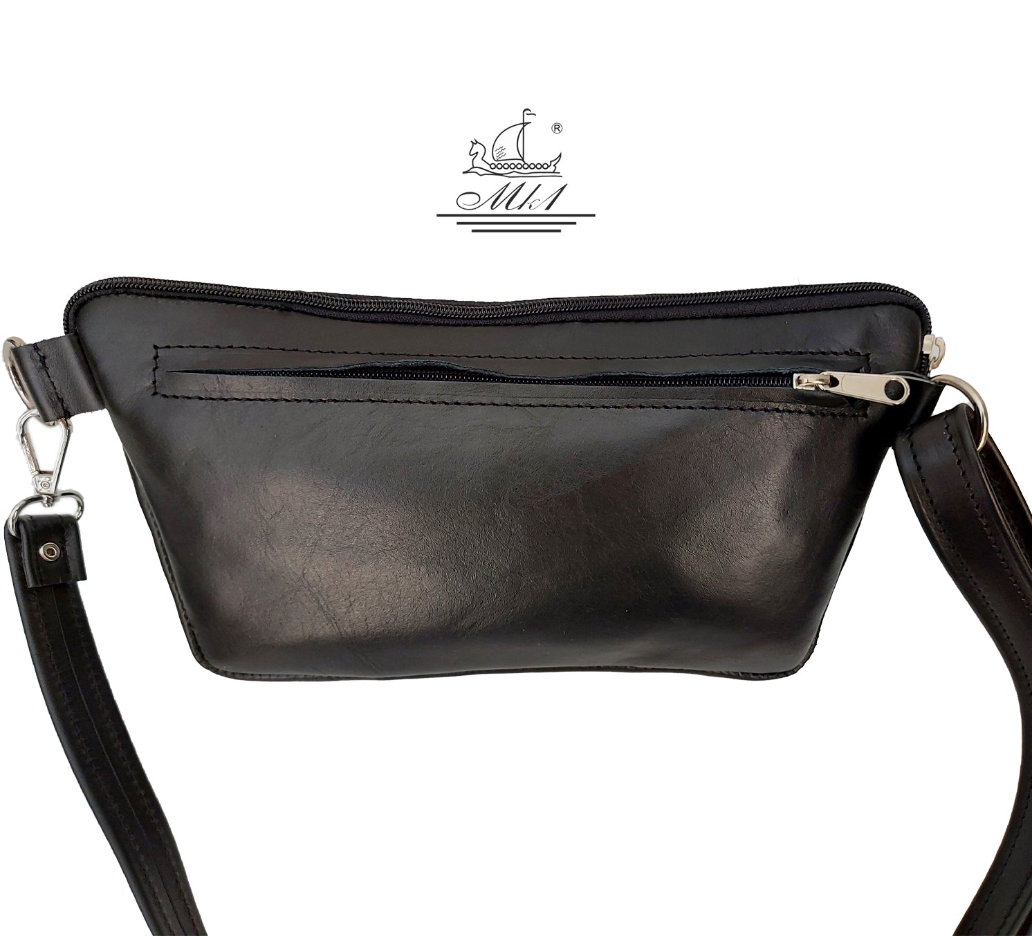 Leather handcrafted waist bag. mp2