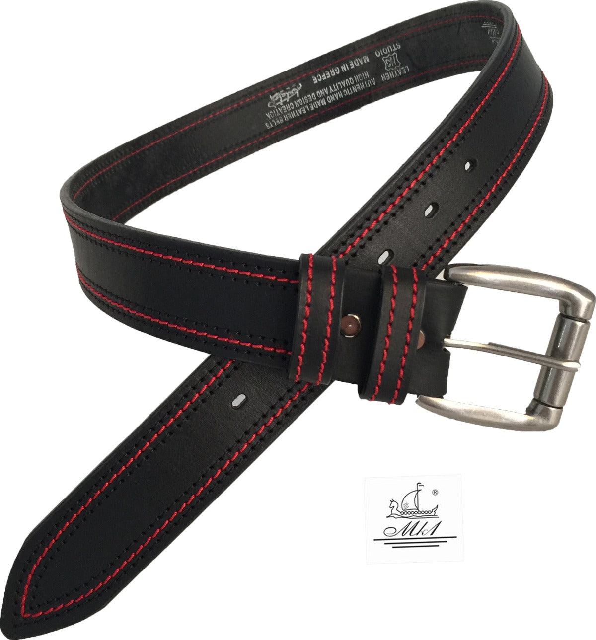 22/40m-3g Hand made leather belt, 4 cm width, and roll buckle.