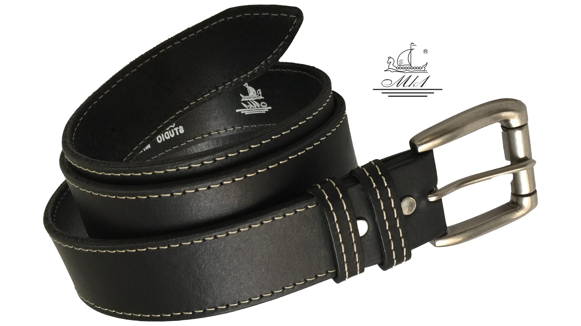22/40m-ag Hand made leather belt, 4 cm width, and roll buckle.
