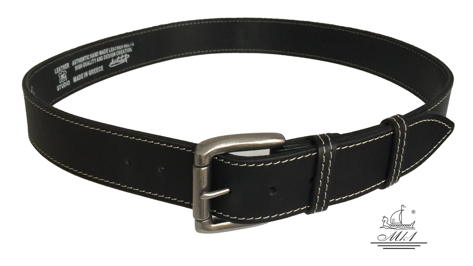 22/40m-ag Hand made leather belt, 4 cm width, and roll buckle.