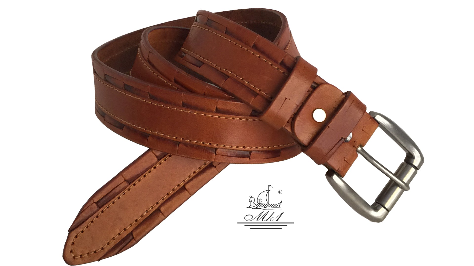 22/40t-kr-g Hand made leather belt, 4 cm width, and roll buckle.