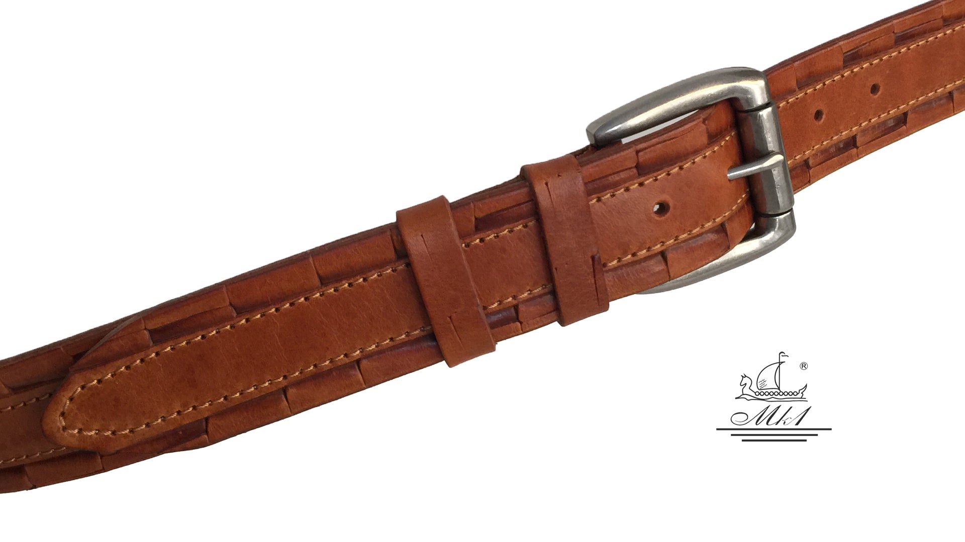 22/40t-kr-g Hand made leather belt, 4 cm width, and roll buckle.