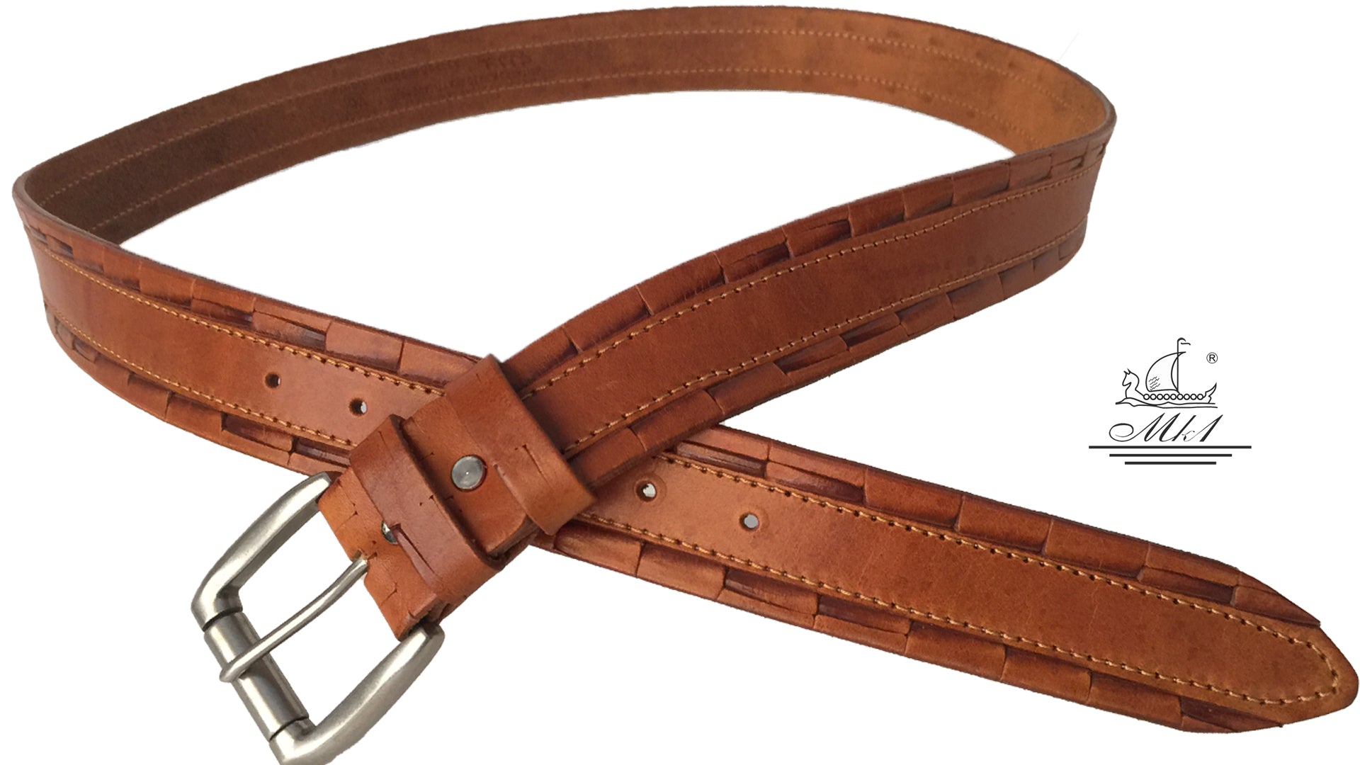 22/40t-kr-g Hand made leather belt, 4 cm width, and roll buckle.
