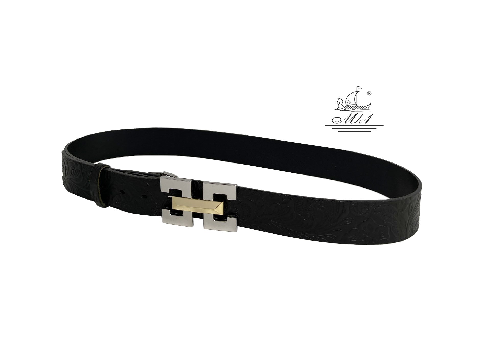 Women's 4cm wide belt handcrafted from leather with flower design 101671/40m/ll