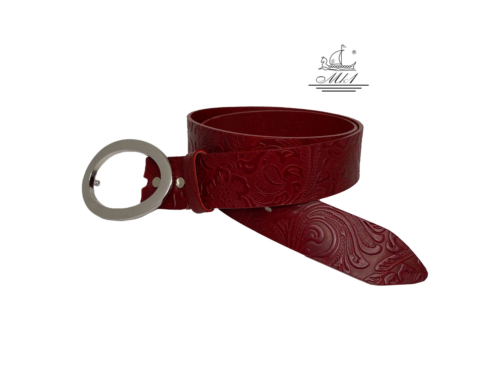 Women's 4cm wide belt handcrafted from leather with flower design 101344/40kk-ll