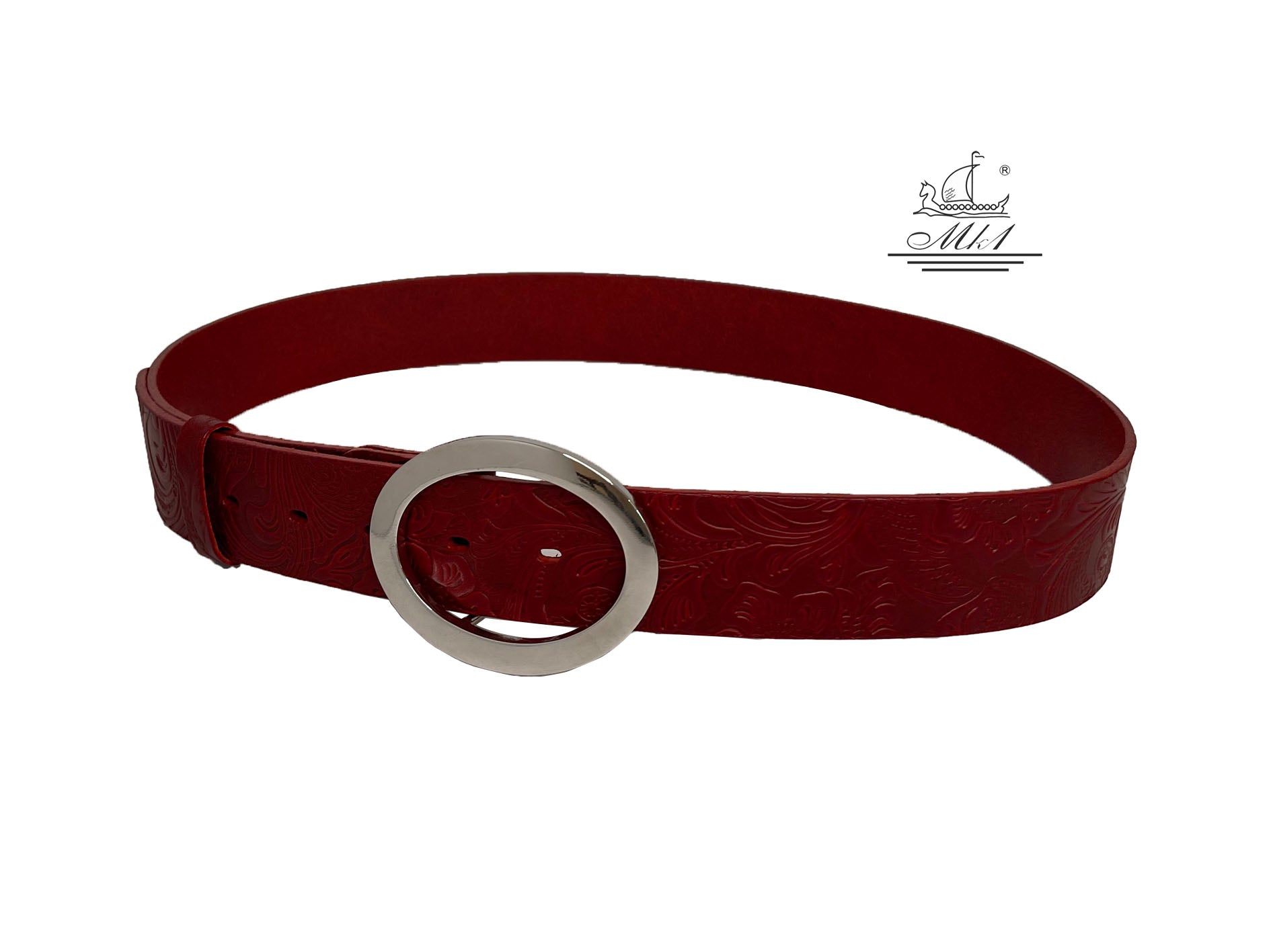 Women's 4cm wide belt handcrafted from leather with flower design 101344/40kk-ll