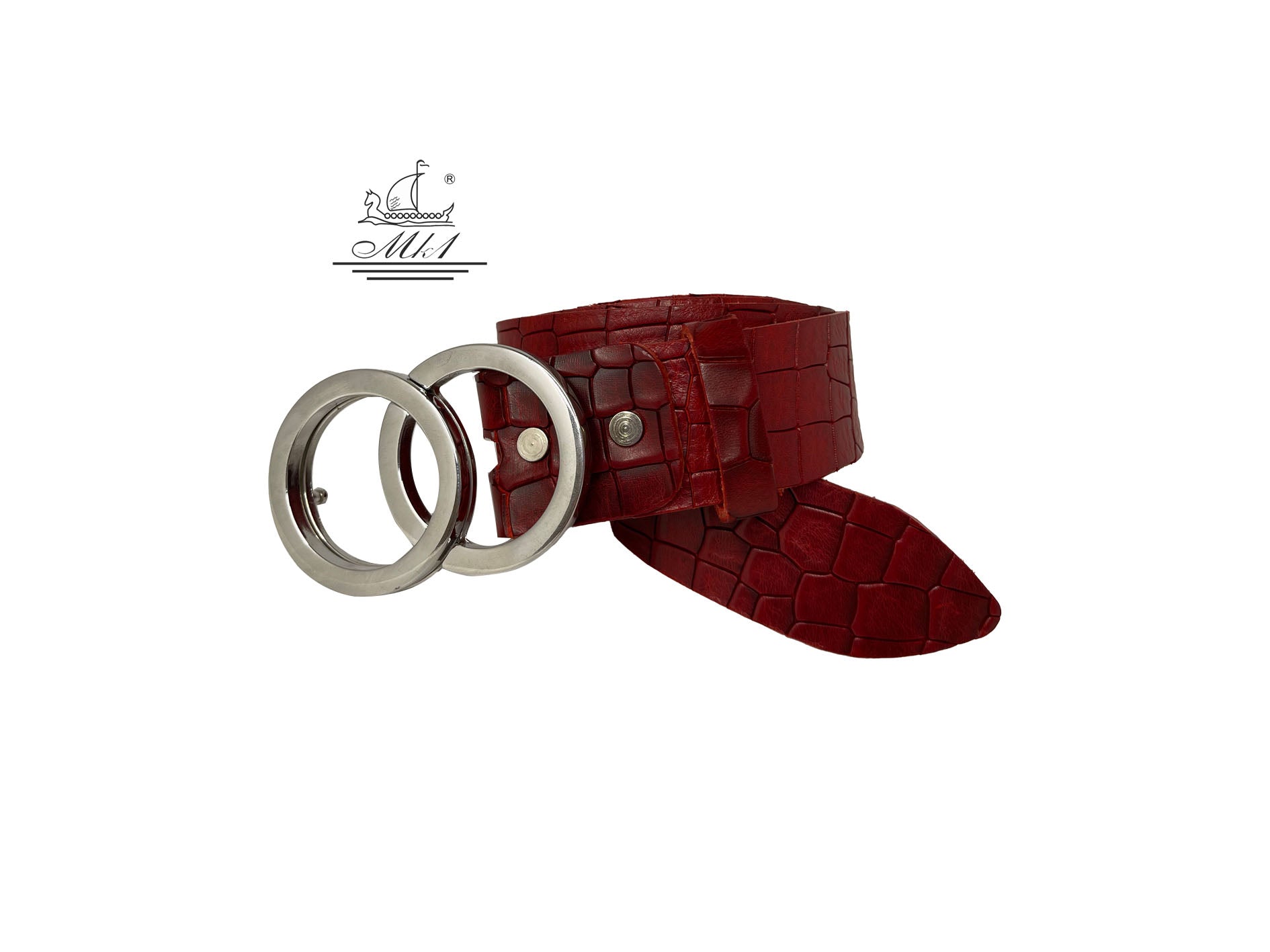 Women's 4cm wide belt handcrafted from leather with croco design 101293/40kk-kr
