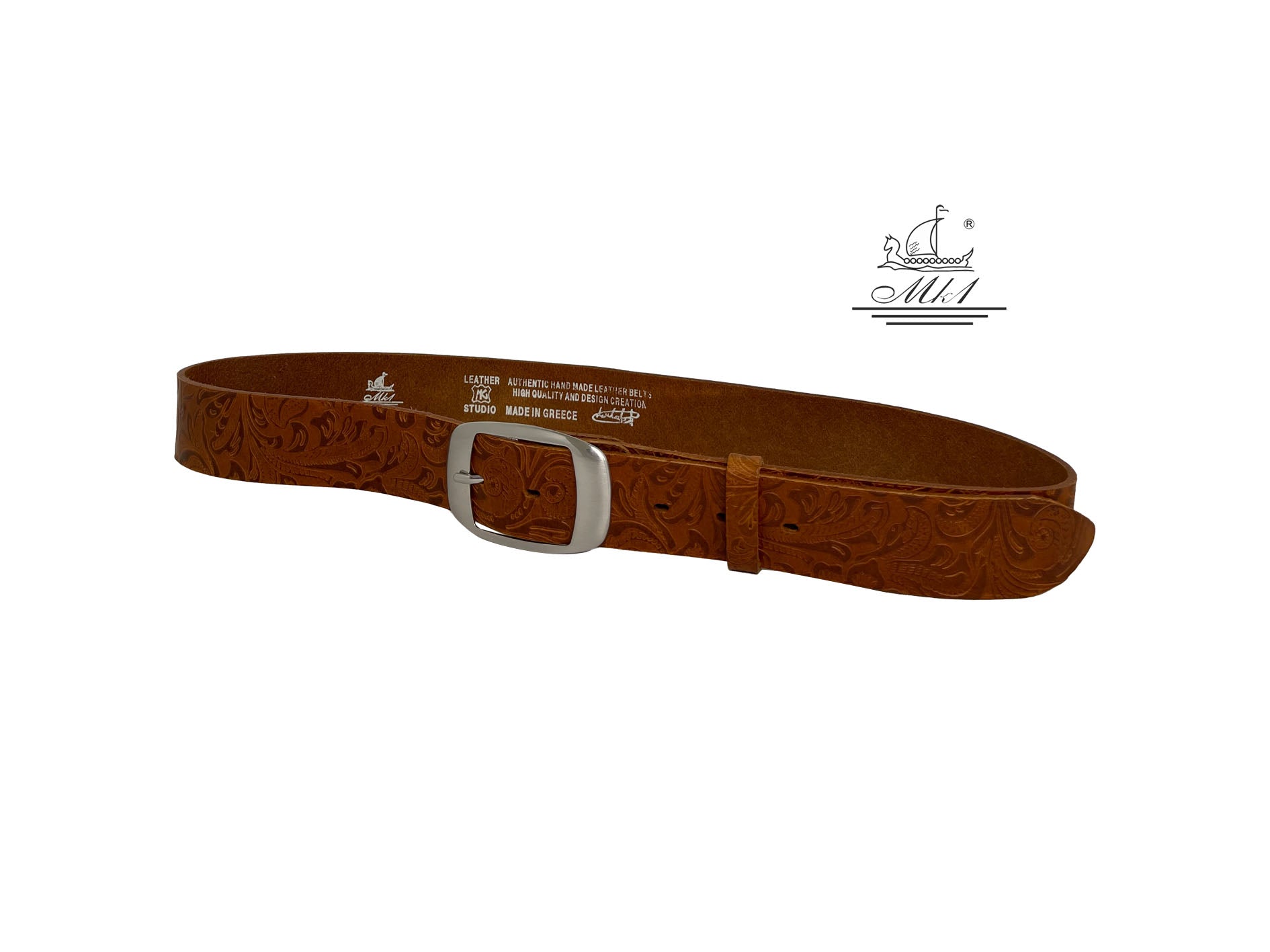 Woman 4cm wide belt handcrafted from leather with flower design.101406/40t/ll