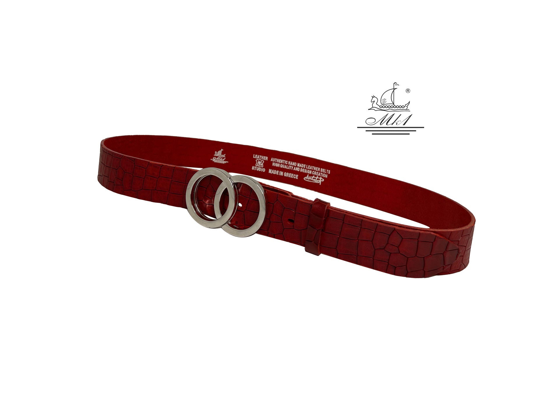 Women's 4cm wide belt handcrafted from leather with croco design 101293/40kk-kr