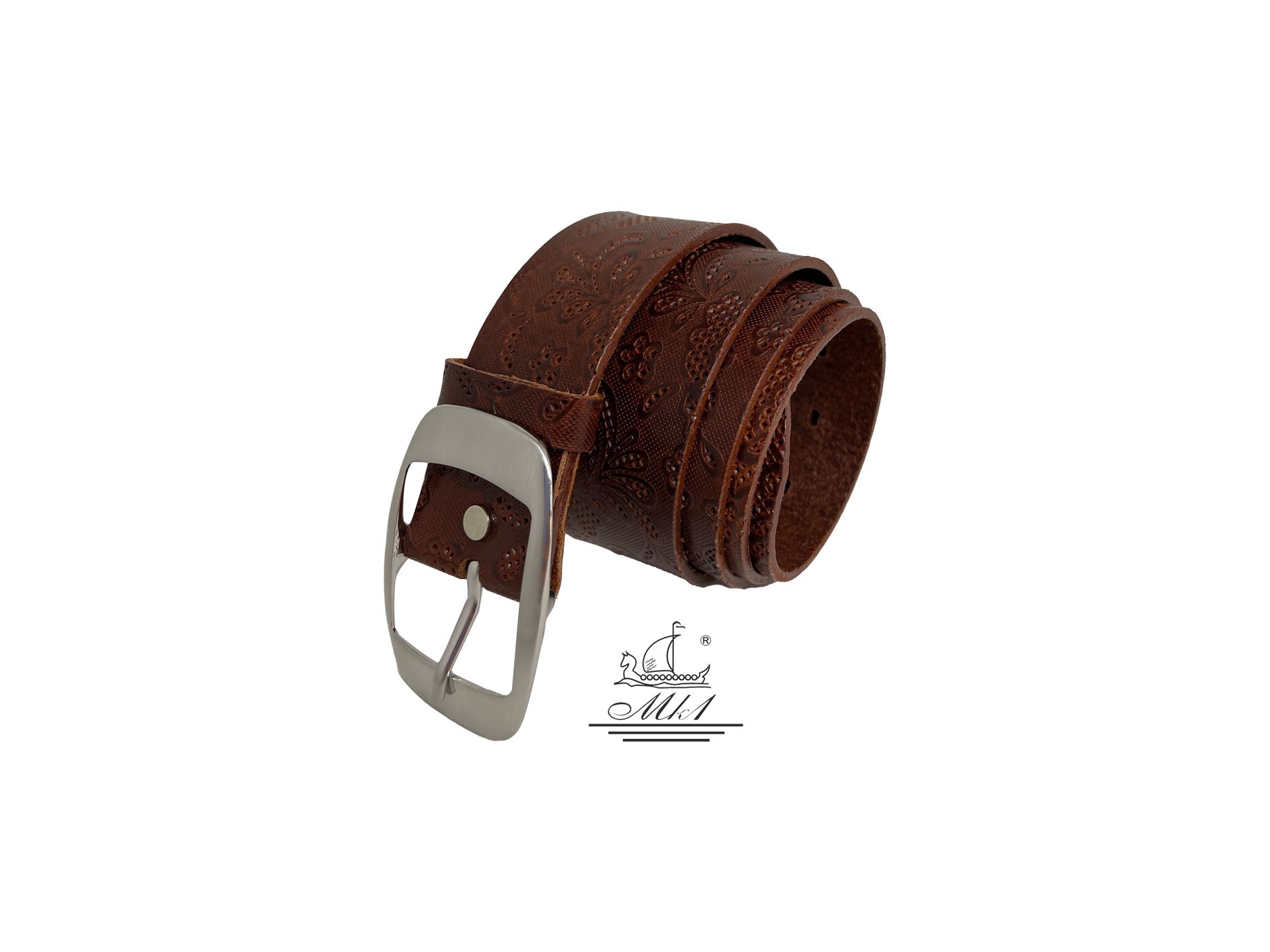 Woman 4cm wide belt handcrafted from leather with flower design.101406/40kn/ll