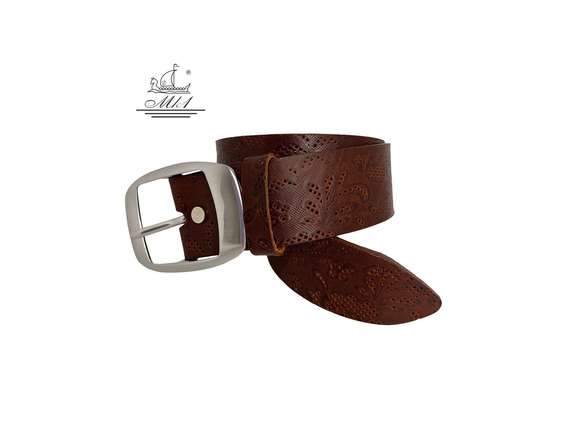 Woman 4cm wide belt handcrafted from leather with flower design.101406/40kn/ll