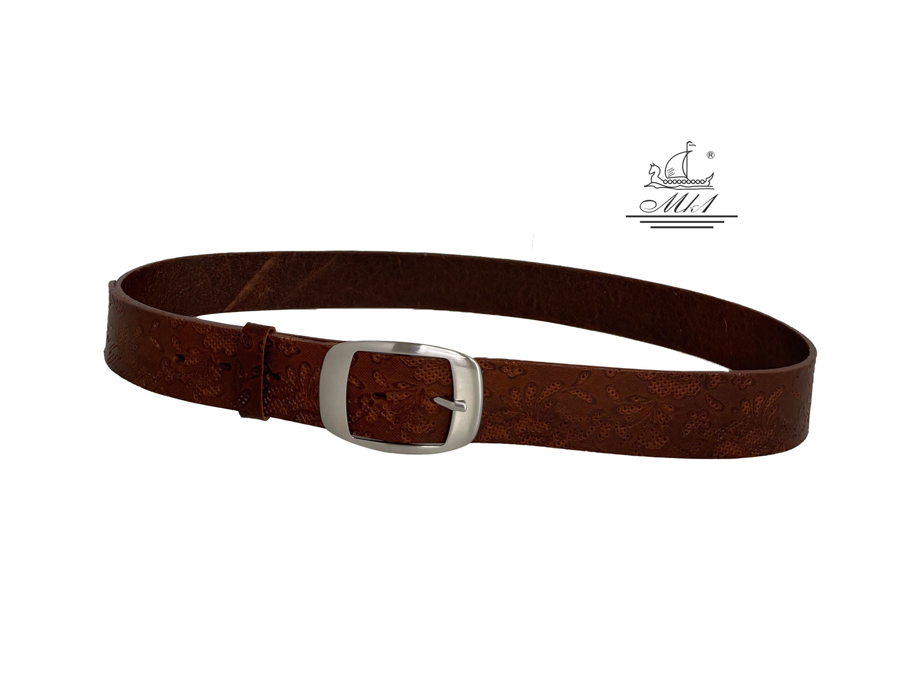Woman 4cm wide belt handcrafted from leather with flower design.101406/40kn/ll