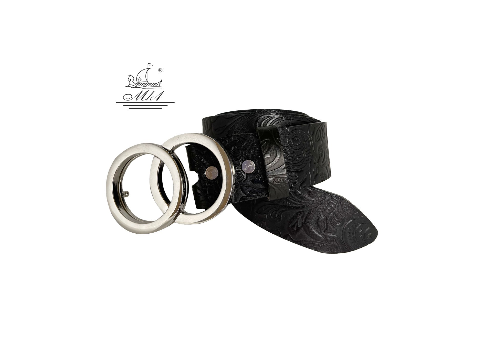 Women's 4cm wide belt handcrafted from leather with flower design 101293/40m-ll