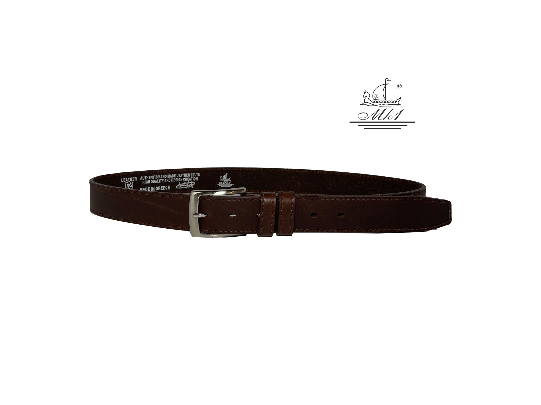 Unisex 4cm wide belt handcrafted from brown leather with sticking design.A002/35BR/DG