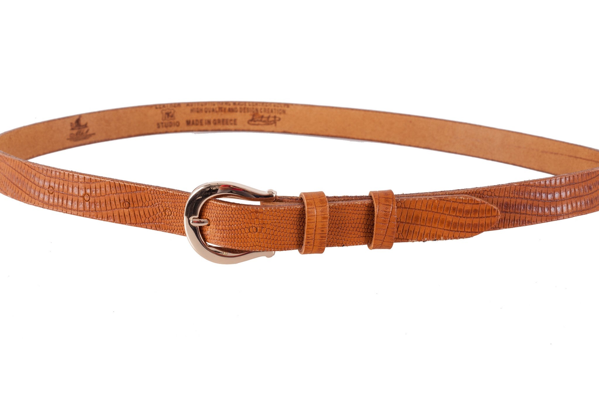 WW418/25 Belt in camel color with relief design with an beautiful 2.5cm width buckle
