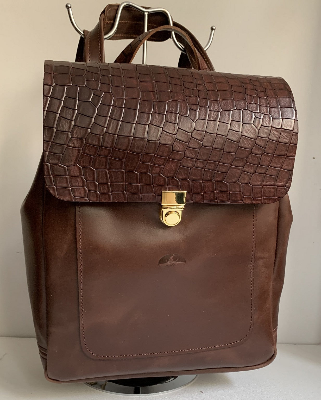 Iro - Pullup Brown leather backpack with croco design WT/283GK