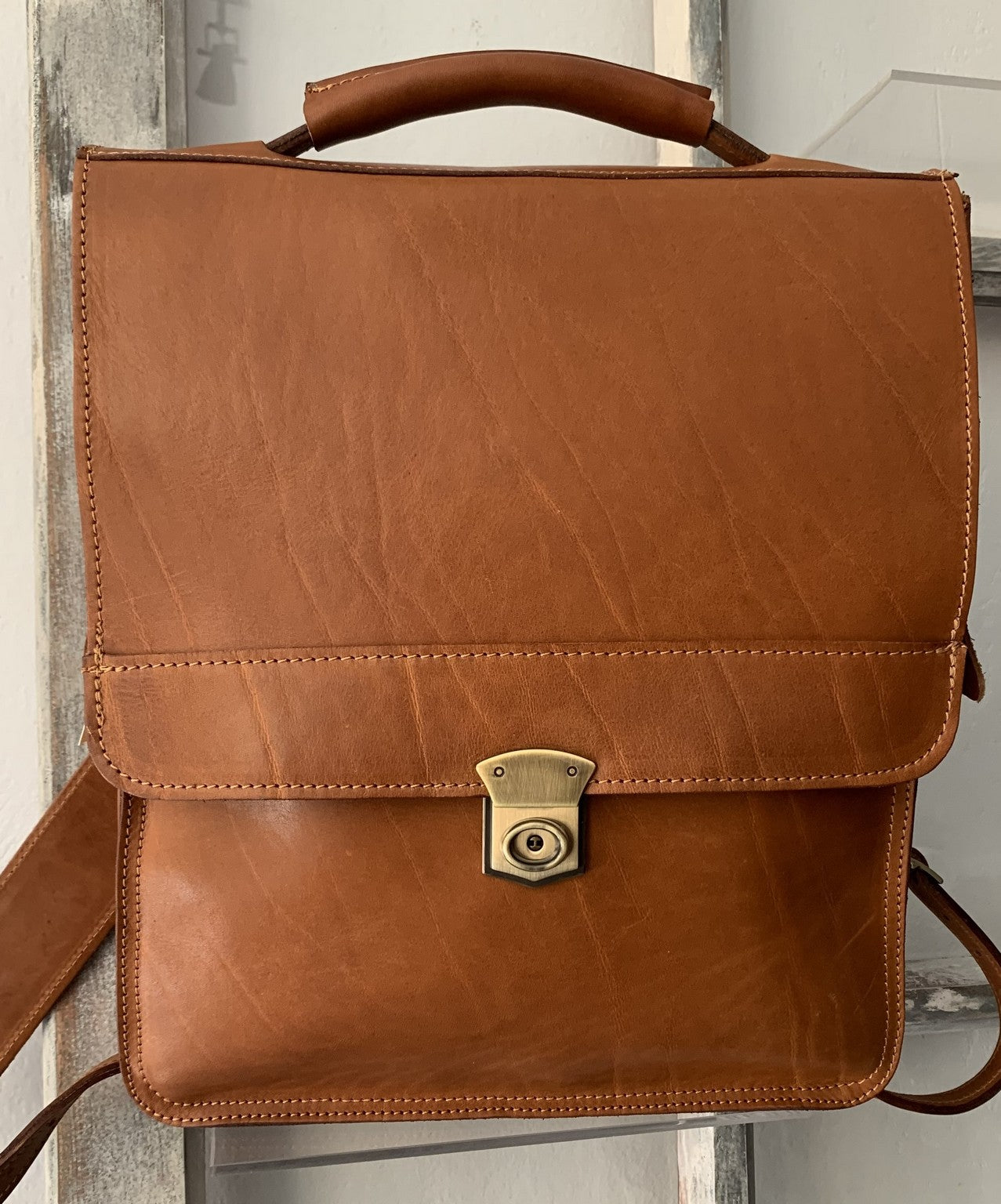 "Augeas" - Unisex crossbody and backpack bag handcrafted from natural light brown leather WT/79T