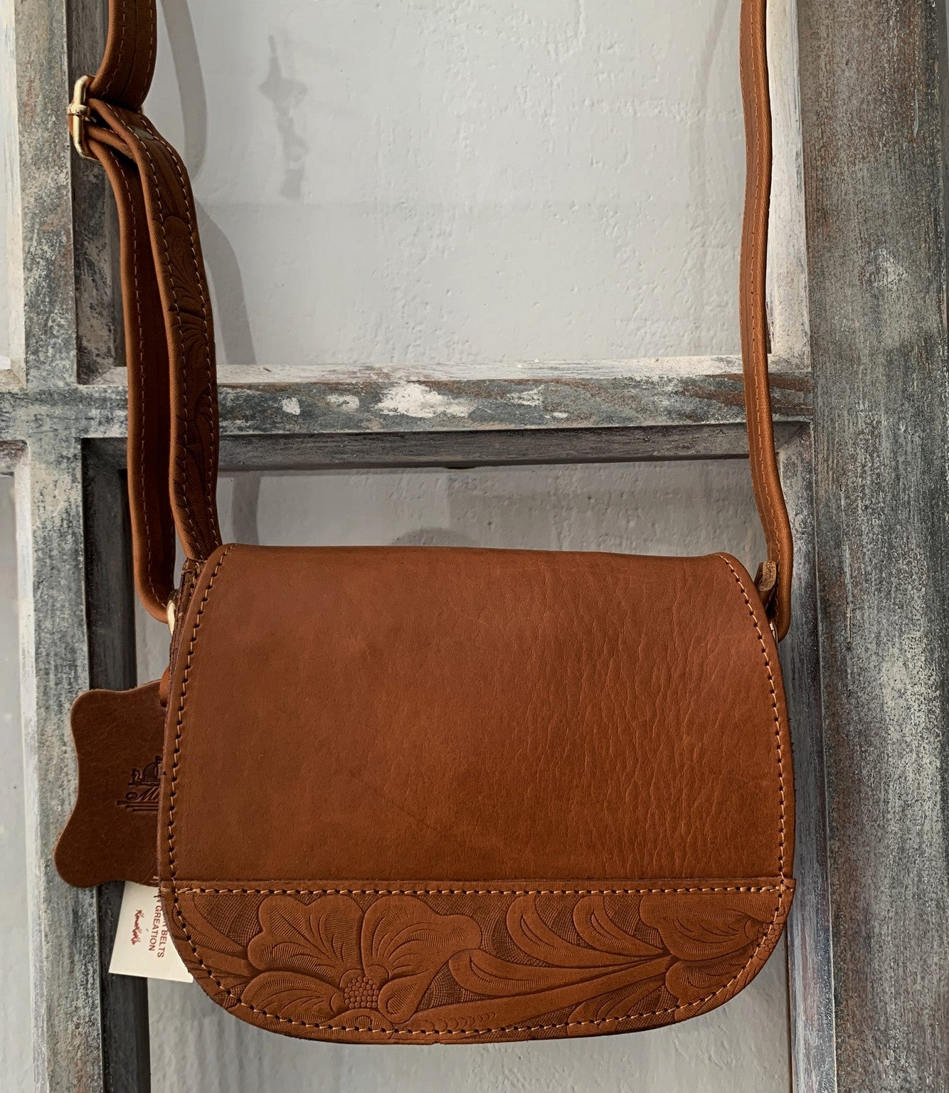 "Fedra" - small crossbody bag handcrafted from natural light brown leather with snake details WT/60T