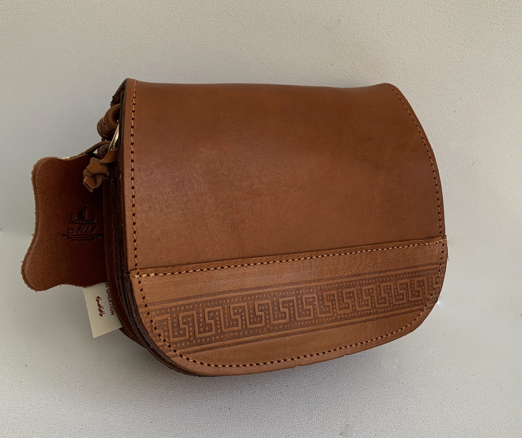"Fedra" - small crossbody bag handcrafted from natural light brown leather with snake details WT/60T