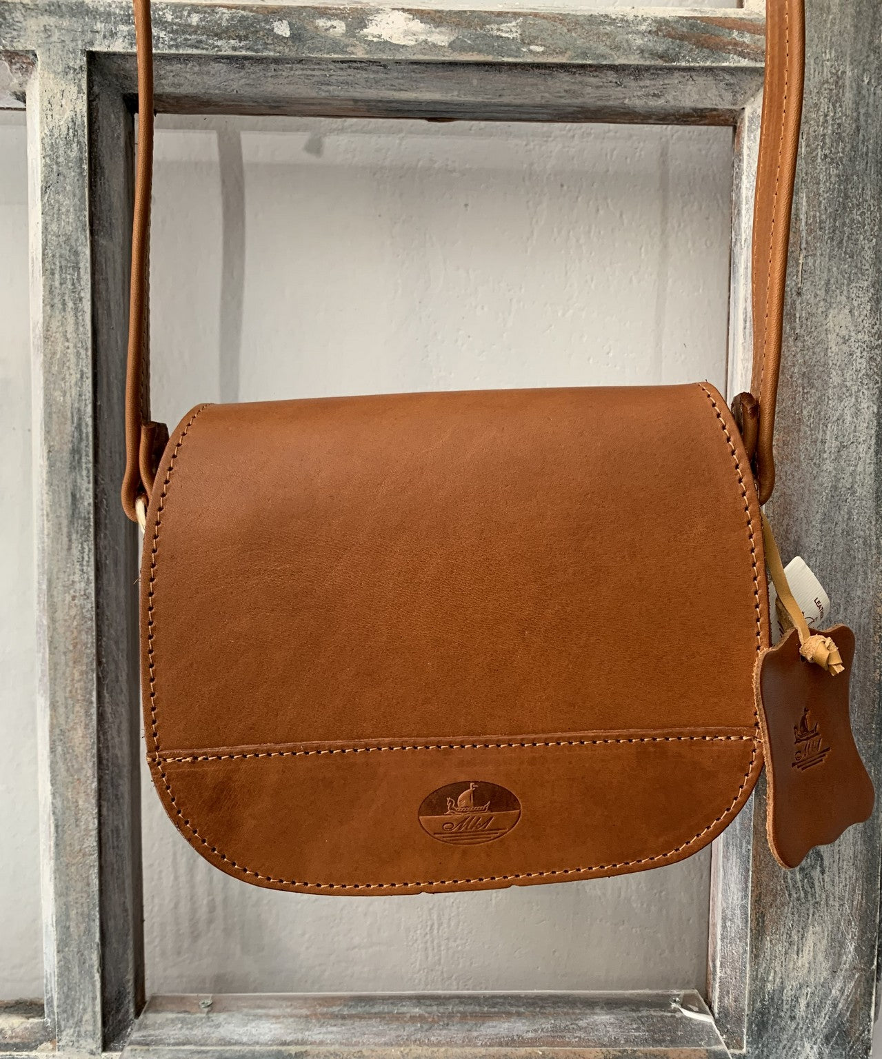 "Fedra" - small crossbody bag handcrafted from natural light brown leather with snake details WT/60T