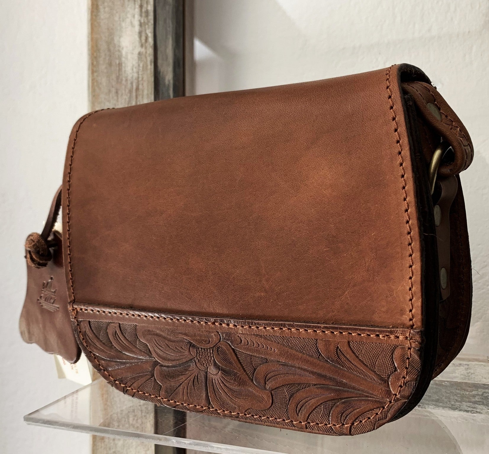 "Fedra" - small crossbody bag handcrafted from natural brown leather WT/60K