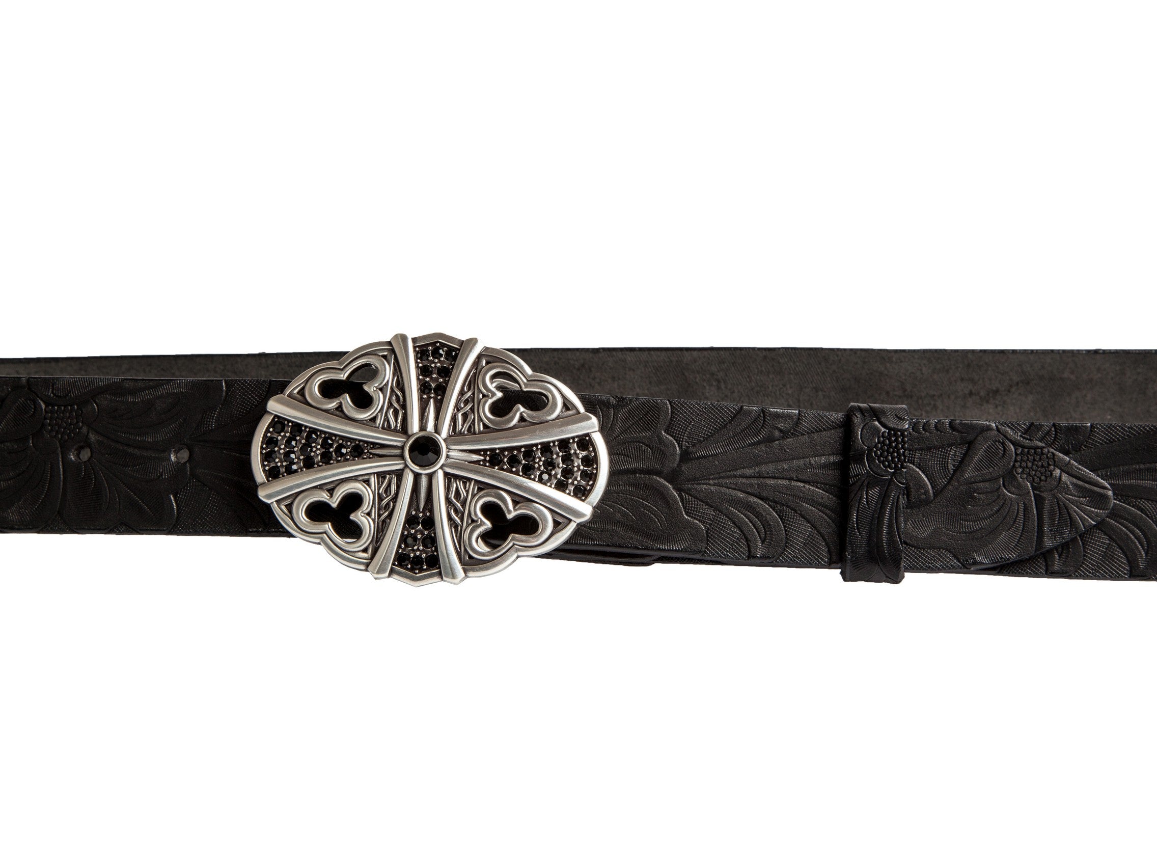 Belt for jeans handcreafted from natural leather with flower design WS242/40