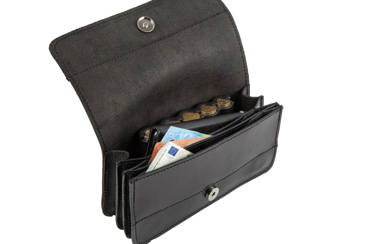 Waiter bag/wallet in black leather WB/3