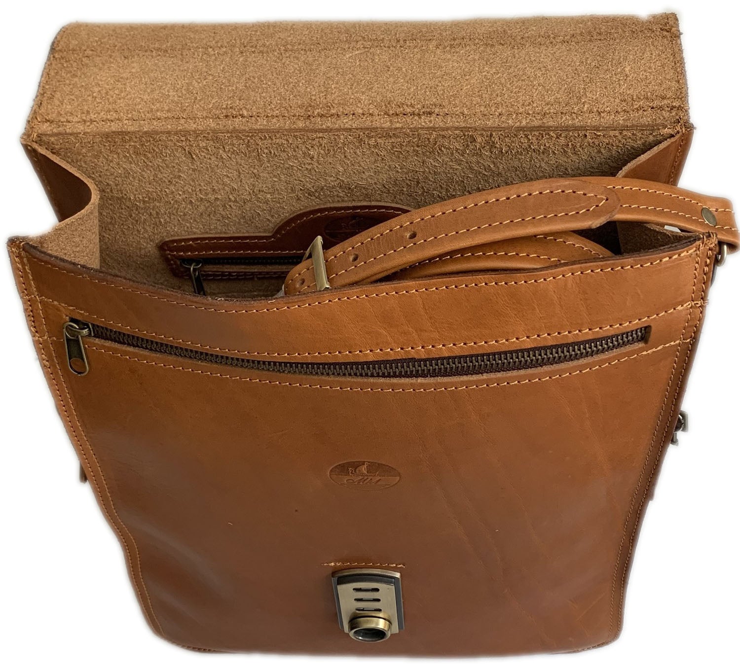 "Augeas" - Unisex crossbody and backpack bag handcrafted from natural light brown leather WT/79T