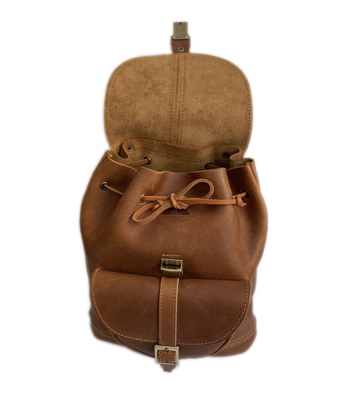 "Themis" - Small backpack (rucksack) handcrafted from natural light brown leather WT/64T