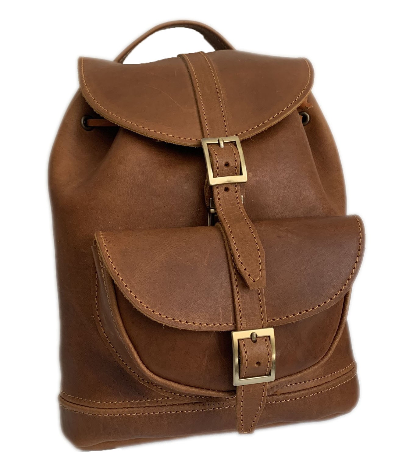 "Themis" - Small backpack (rucksack) handcrafted from natural light brown leather WT/64T