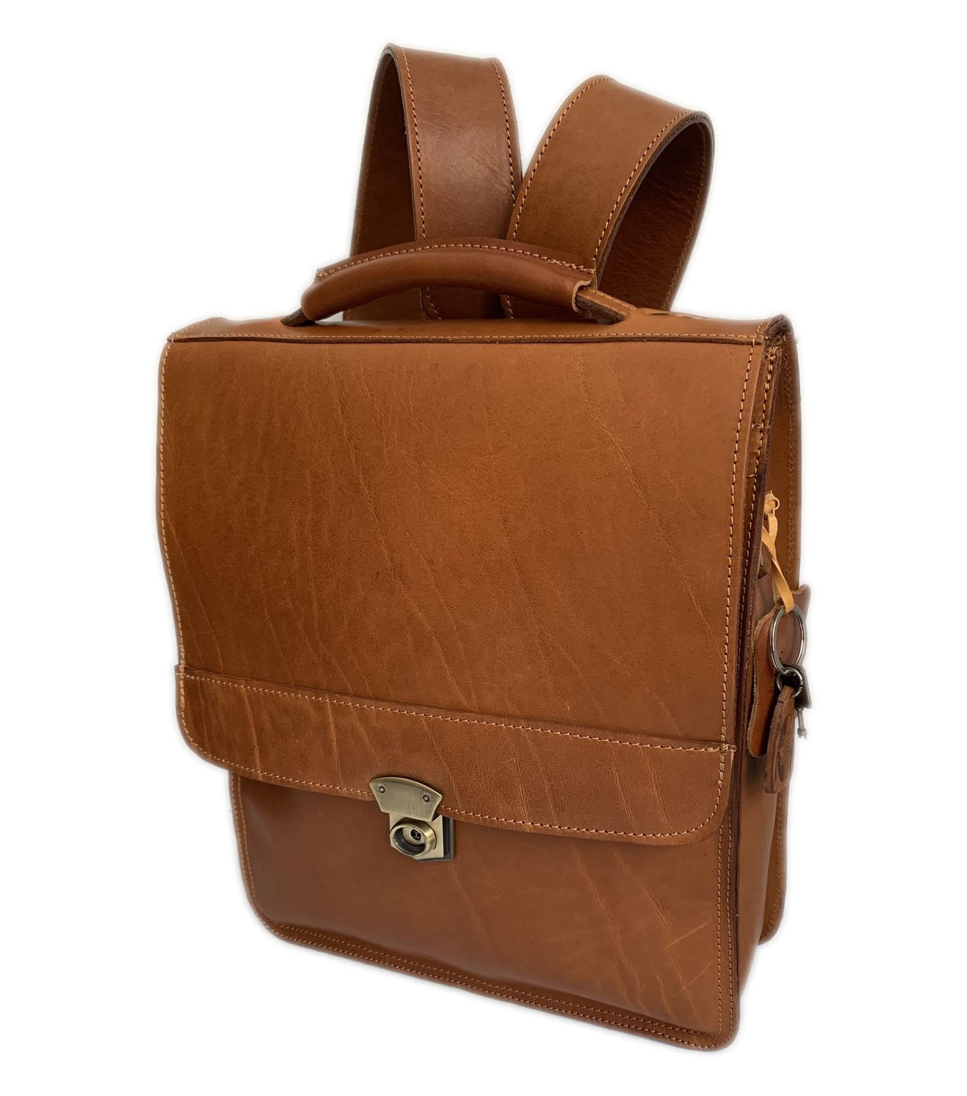 "Augeas" - Unisex crossbody and backpack bag handcrafted from natural light brown leather WT/79T