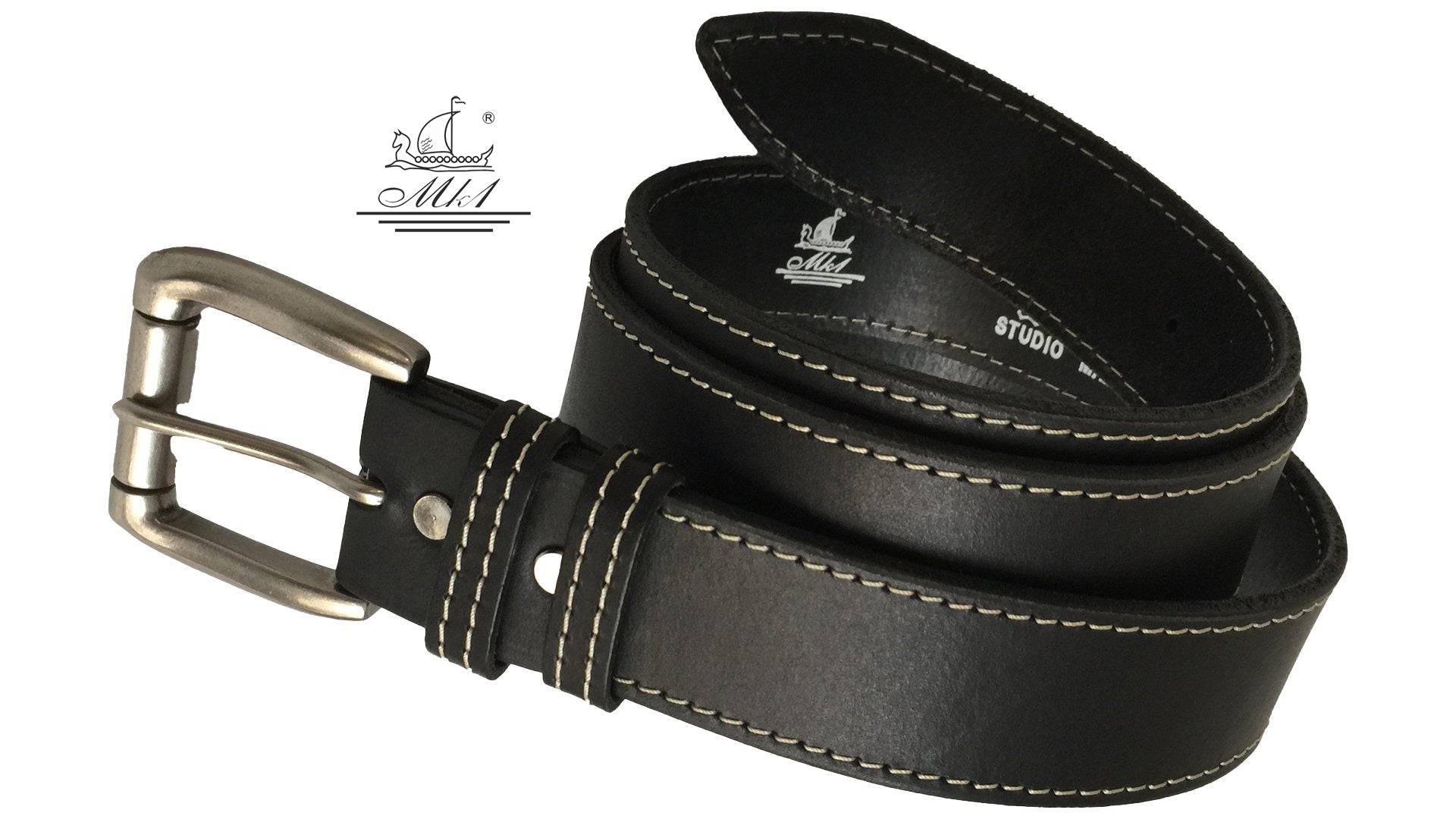 22/40m-ag Hand made leather belt, 4 cm width, and roll buckle.