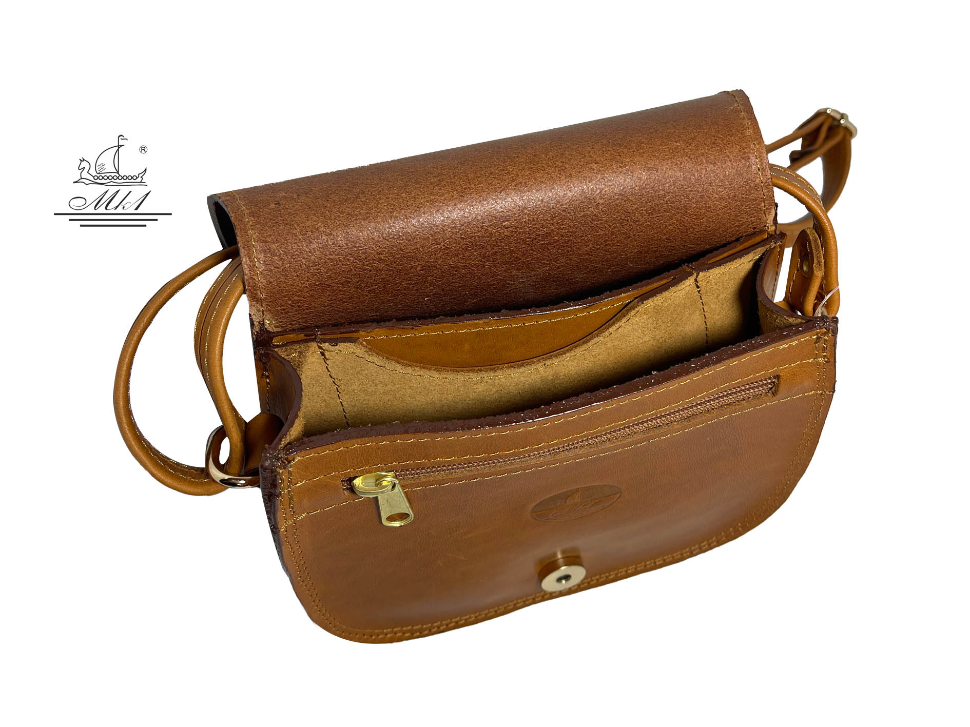 "Evridiki" - small crossbody bag handcrafted from natural light brown leather with snake design WT/54T