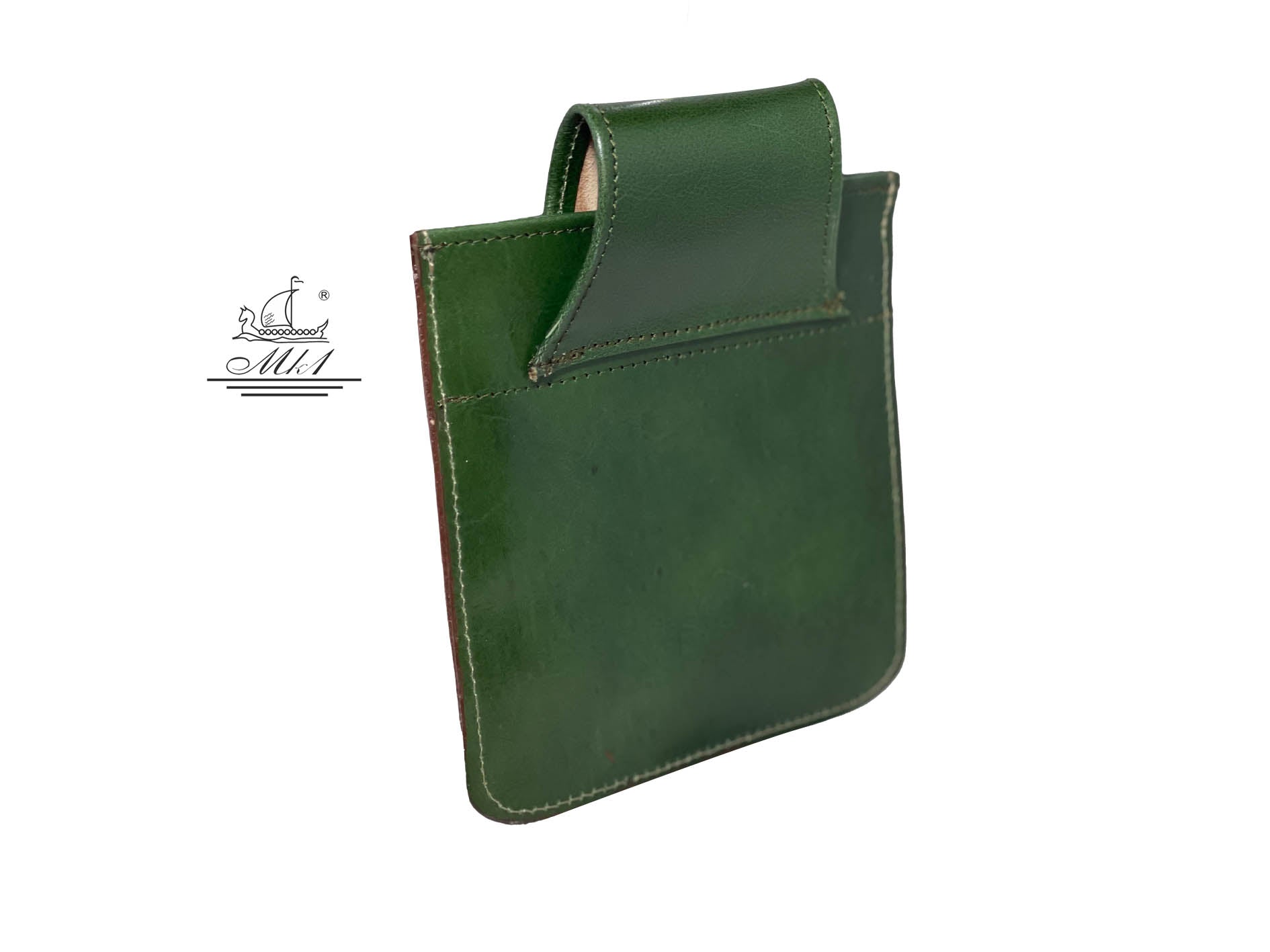 Waiter bag in green leather WB2/1