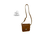 "Diomedes " - midsize crossbody bag handcrafted from natural light brown leather with square lock. WT/451