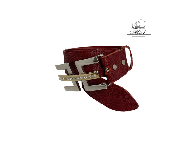 Women's 4cm wide belt handcrafted from leather with snake design 101476/40kk/fd