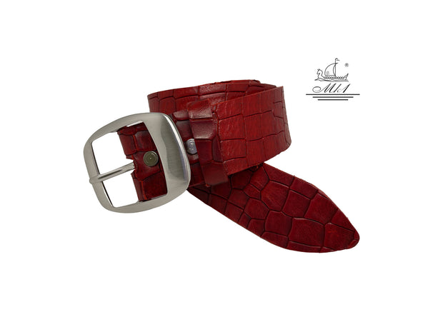 Woman 4cm wide belt handcrafted from leather with croco design.101406/40kk/kr