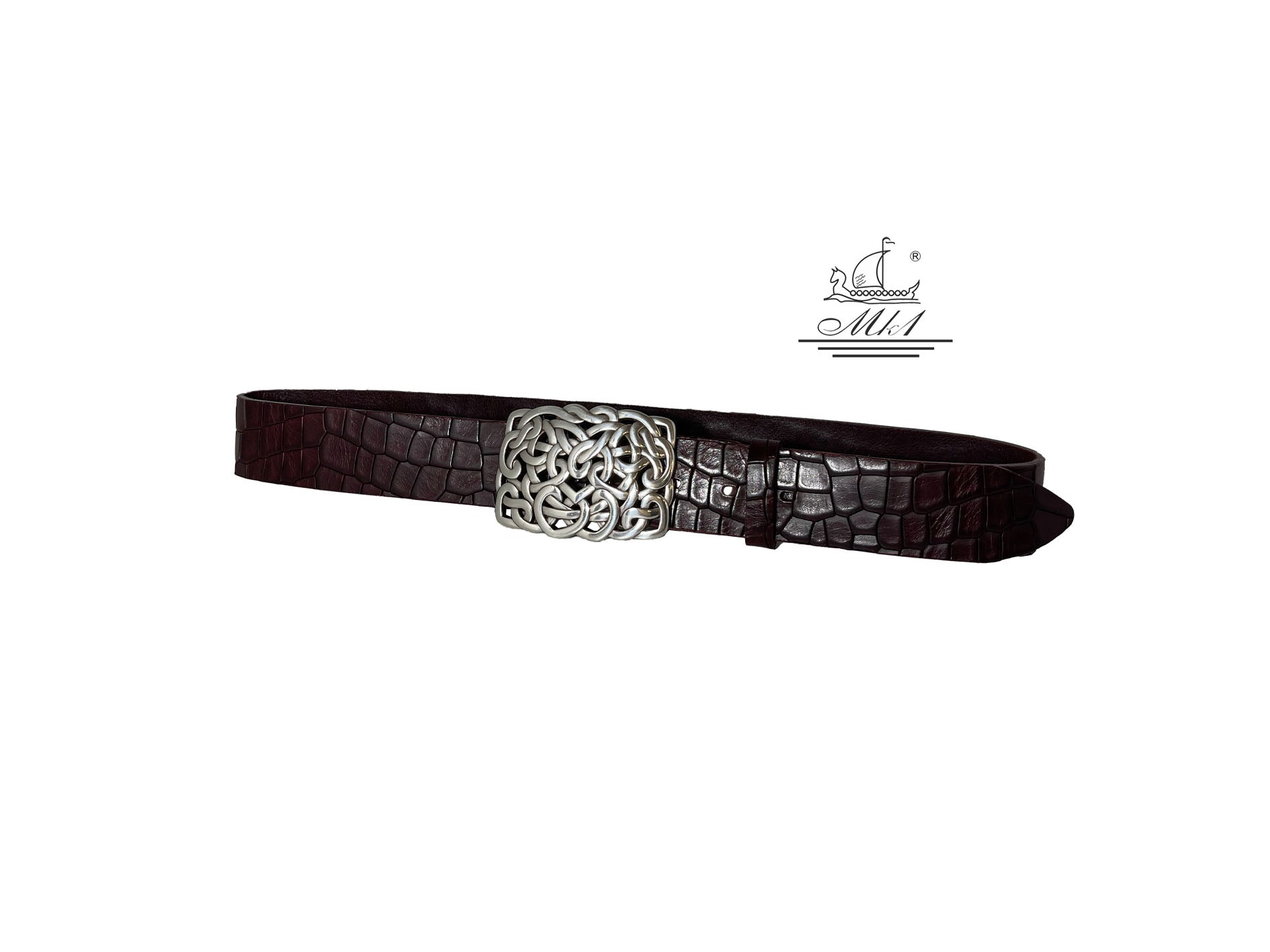Woman's 4cm wide belt handcrafted from blue black leather with croco design. 100148/40bb/kr