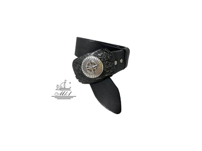 Unisex 4cm wide belt handcrafted from black leather. 100577/40B