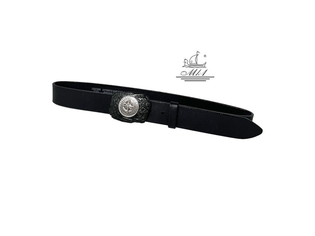 Unisex 4cm wide belt handcrafted from black leather. 100577/40B
