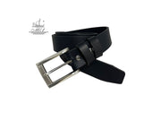 Unisex 4cm wide belt handcrafted from black leather. A004/35B