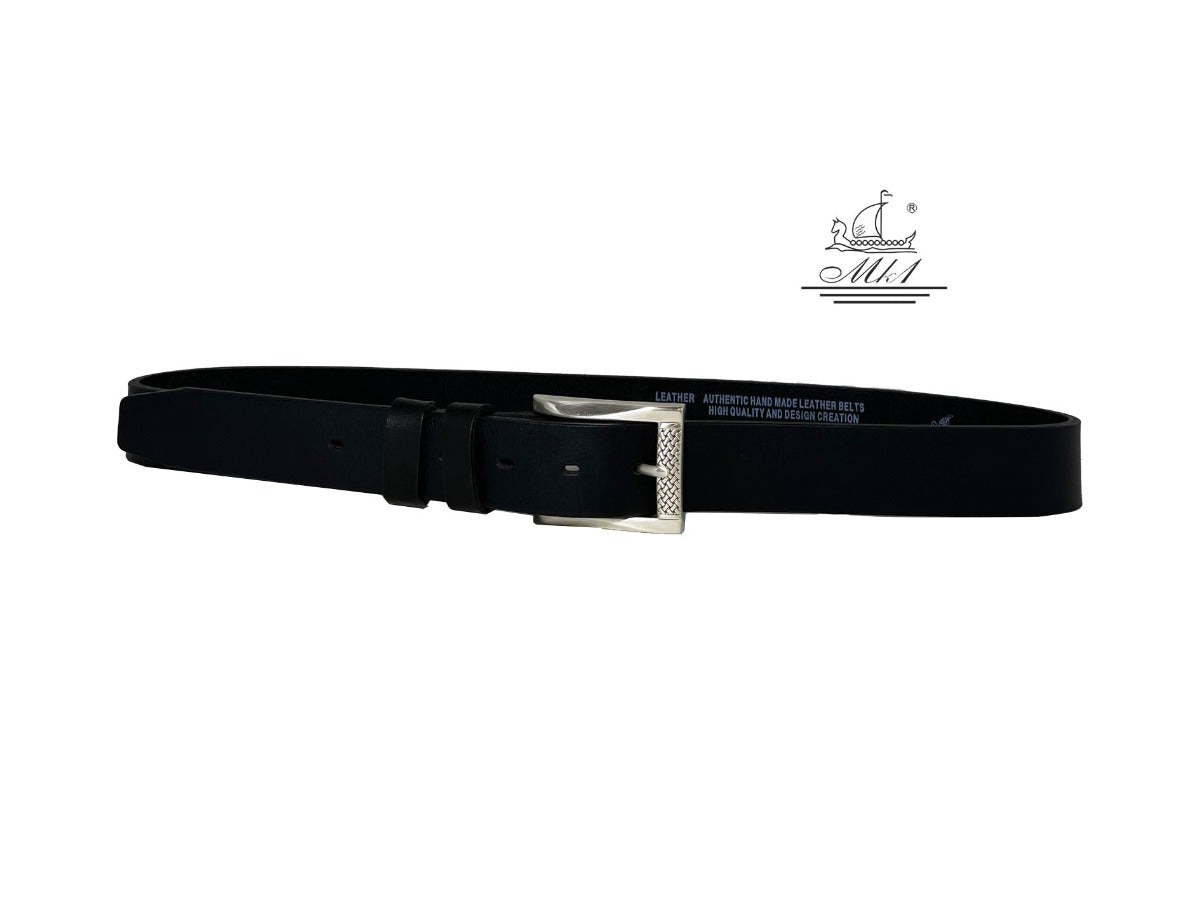 Unisex 4cm wide belt handcrafted from black leather. A004/35B