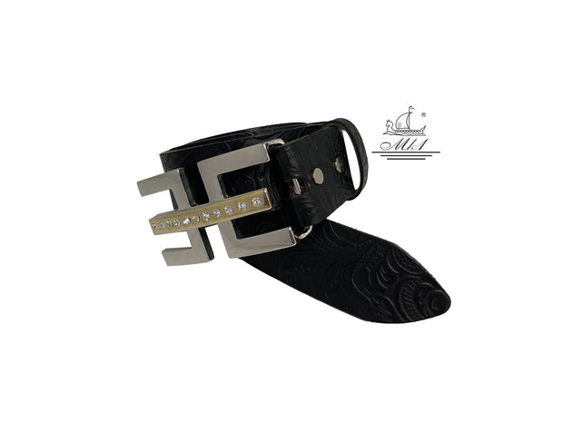 Women's 4cm wide belt handcrafted from leather with flower design 101476/40m/ll
