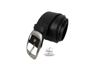 Woman 4cm wide belt handcrafted from leather with flower design.101406/40m/ll.