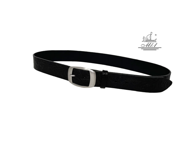 Woman 4cm wide belt handcrafted from leather with flower design.101406/40m/ll.