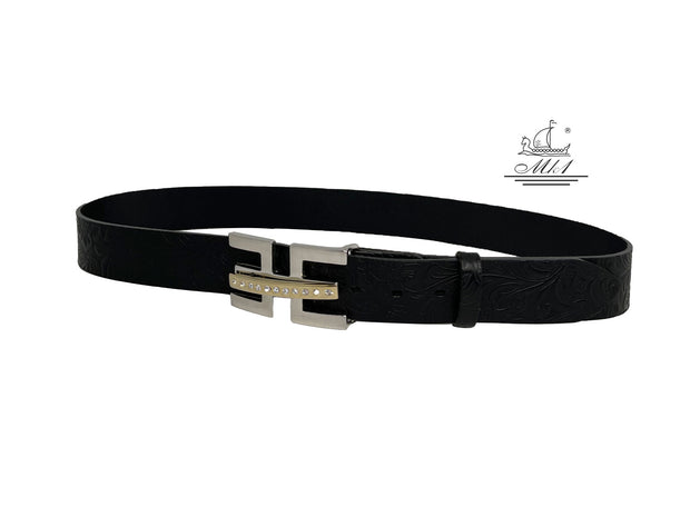 Women's 4cm wide belt handcrafted from leather with flower design 101476/40m/ll